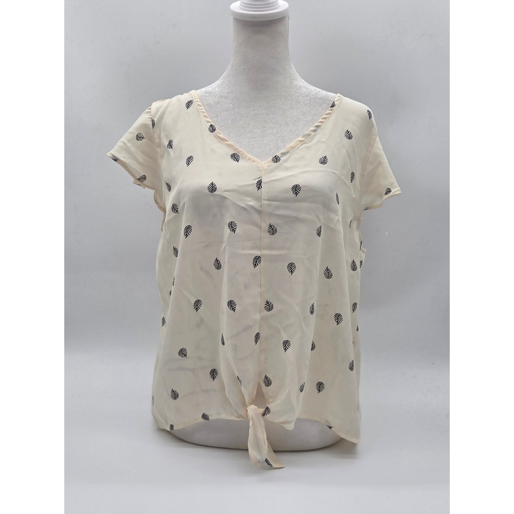 Papermoon Petite Women's MP Ivory Black Leaf Print Tie Front Blouse NWT 101-577
